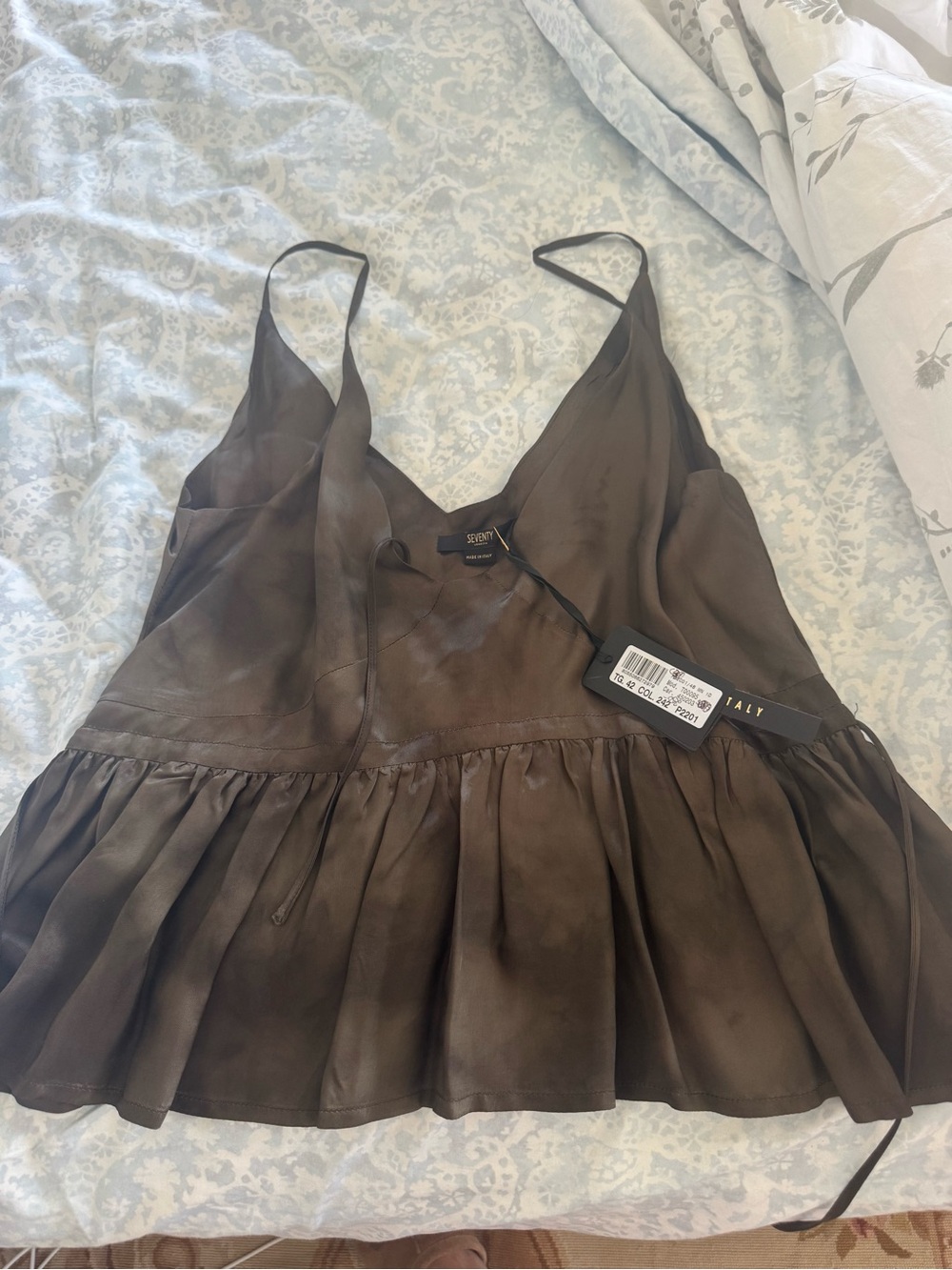 seventy venezia Silky Ruffled Camisole in Deep Brown